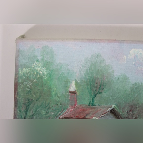 Vintage Oil Painting, Signed, Floral Field Trees Cottage Impressionist Small - Picture 5 of 9